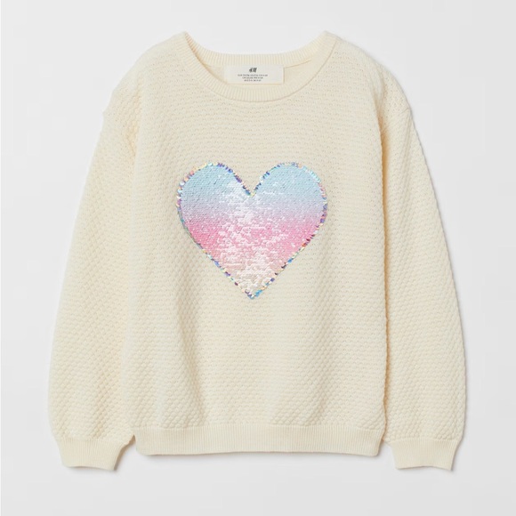 H&M Long Sleeve Textured Sweater with Flip Sequin Heart Design - Picture 3 of 10